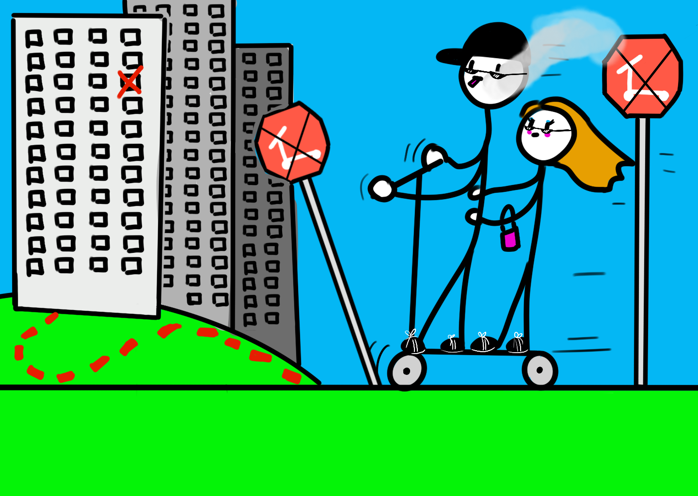 Kevin und Dilara cruisen auf einem E-Roller