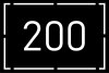 A box with a dashed white border. Inside the box is the number 200.